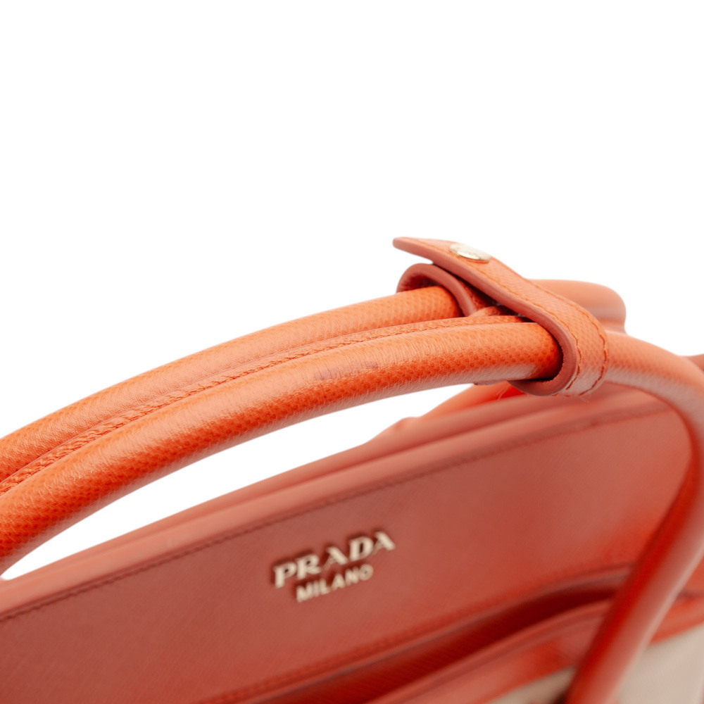 Pre-Loved Prada Bicolor Saffiano Cuir Trimmed Canvas Satchel - Picture 8 of 11